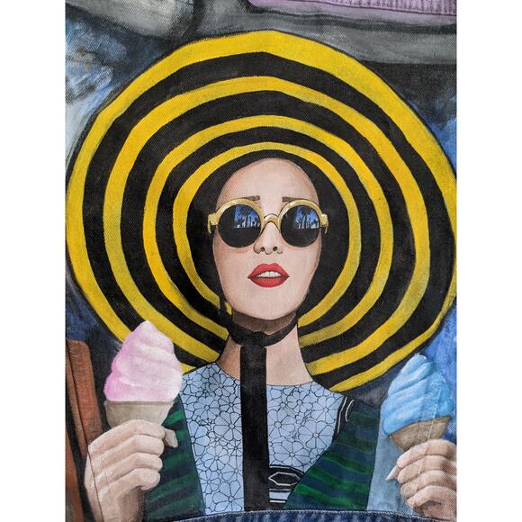 Tatman Handmade Hand-Painted Vogue Denim Jacket, Size M/L - Picture 3 of 9